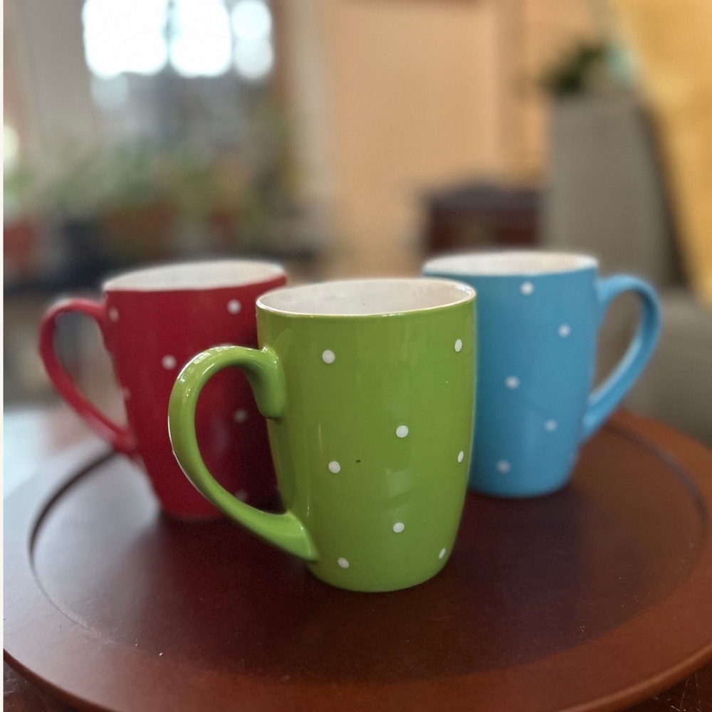 Colorful Polka Dot Mugs | Set of 3 | Bundle of Red, Green & Blue Cups